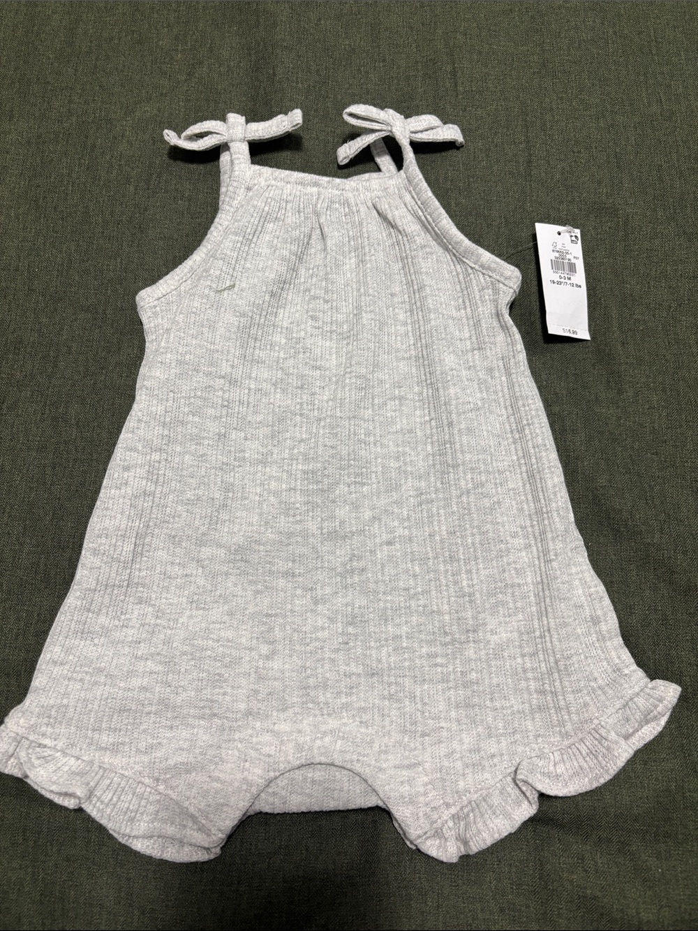 Old Navy Light Gray Ribbed Tie-Shoulder Baby One-Piece